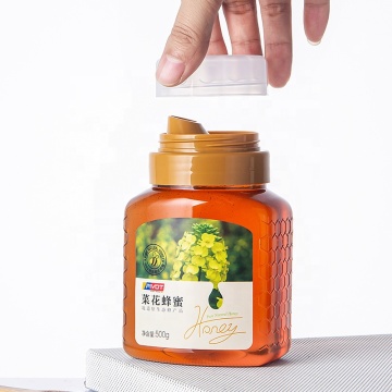 Plastic PET Honey Bottles with Double Layer Flow Spout and Square Comb Pattern