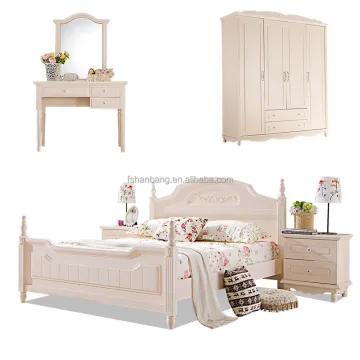 Contemporary Youth Wooden Bedroom Furniture Set - White Double Bed 5 Pieces