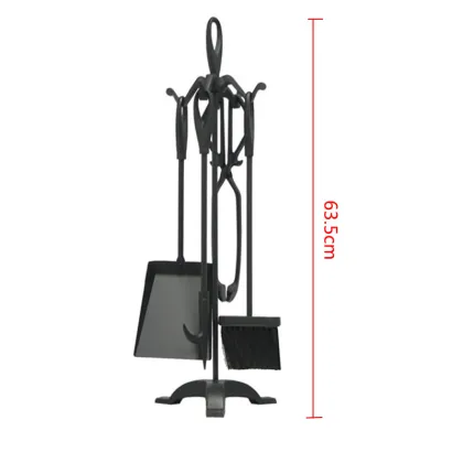 4 Piece Fireplace Tools Set with Shovel Tongs Poker Brush Stand Black Fireplace Accessories Tools