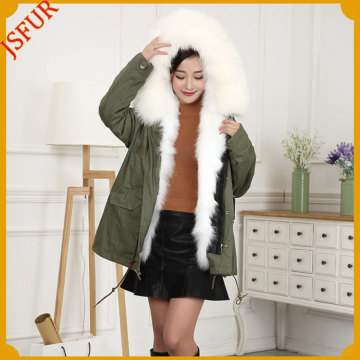 Green Parka With Raccoon Fur Collar Winter Garment
