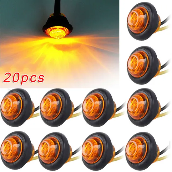20 PCS Round Amber LED Light Front Rear Side Marker Indicators Light for Truck Bus Trailer Caravan Boat Motocycle 12V