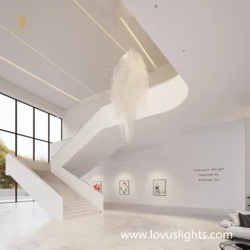 White disc shape chandelier large hotel staircase chandelier custom chandelier villa chandelier