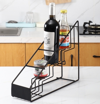 Elegant Black Iron Syrup Bottle Holder Rack - Multifunctional Kitchen Storage Solution