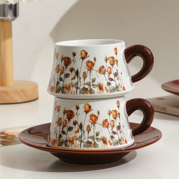 INS Style Retro Floral Coffee Cup and Saucer Set - Creative High-Value Afternoon Tea Ceramic Mug