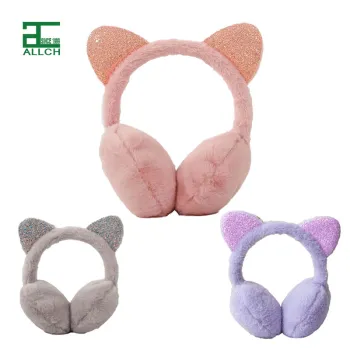 ALLCH Warm Sequined Cat Ears Earmuffs - Foldable and Cute