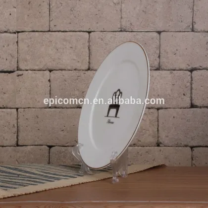 throne logo printed royal dinner plate ceramic, gold rim plate porcelain