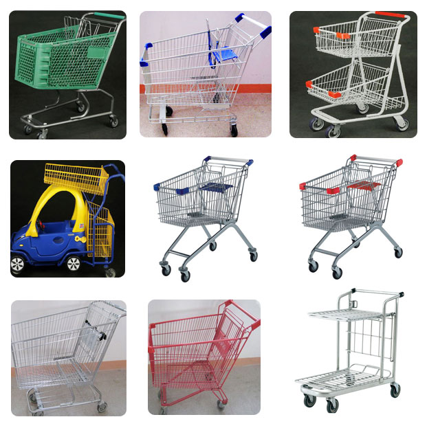 Galvanized Shopping Supermarket Cart Trolley with 4 Wheels