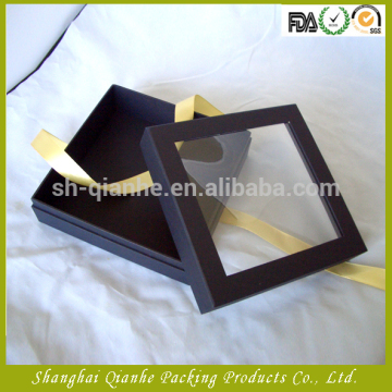 Black Window Paper Box With Ribbon Built In