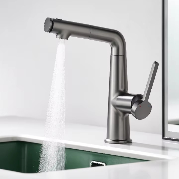 Hot Sale Gun Gray Brass Stretchable Hot Cold Mixer Bathroom Basin Faucet