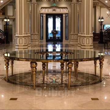 Luxury Gold Stainless Steel Glass Top Serpentine Wedding Table