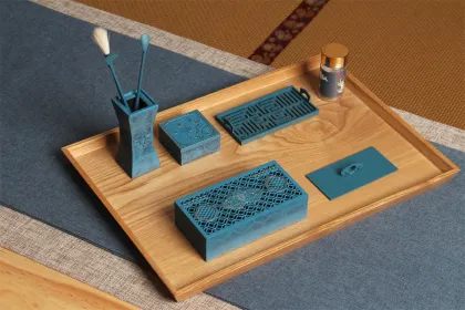 Blue Meditation Incense Burner Set: Custom Agarwood Incense Holder & Steel Incense Tool Set