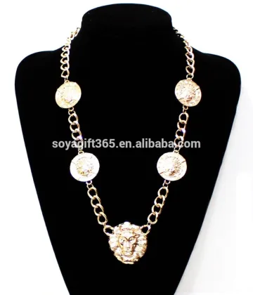 Golden Enamel 5 Lion Head Choker Necklace Pendant Thick Lion Jewelry