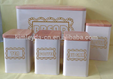 Metal Kitchen Canister Set with Wooden Lid