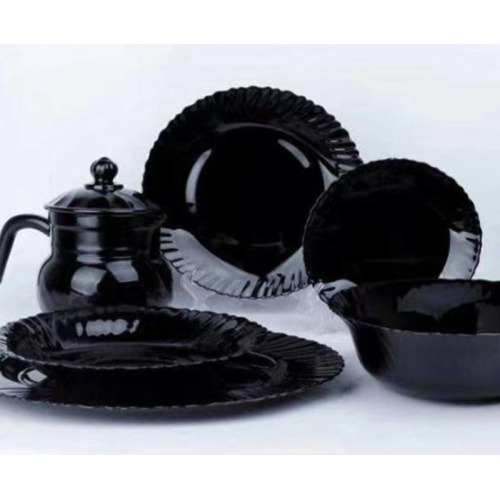 Schwarzes Glas Geschirr Schalen und Teller Set