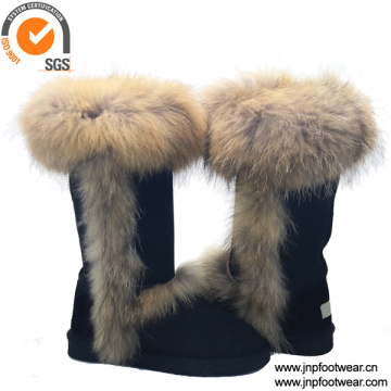 Fox fur snow ladies long boots for winter