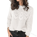 Womens Crewneck Long Sleeve Hollow Out Knit Sweater