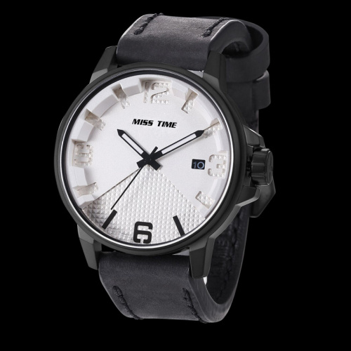 stainless steel water resistant quartz leather strap men watch