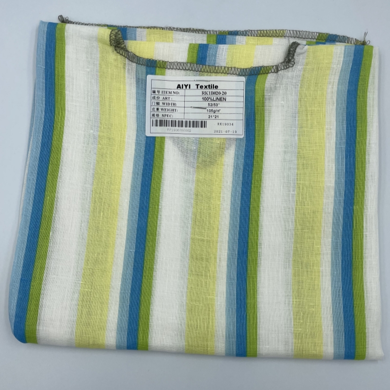 Permeable Color Splicing Stripes 100% Linen Cloth