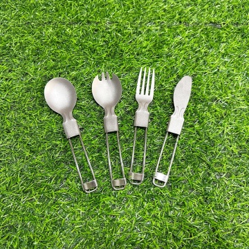 4-in-1 Titanium Dinnerware Set: Polar Everest Folding Camping Spoon, Fork, Knife Kit for Outdoor Adventures and Picnics