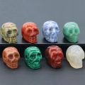 1.2Inch Gemstone Skull Head Statue Carved Gemstone Human Skeleton Figurines Reiki Healing for Home Decor Halloween Decorations