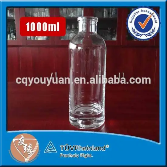 custom made cylinder 1 liter empty glass liquor bottle cork top