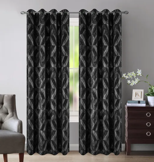 Luxury European Modern Geometric Pattern Velvet Printed Curtains for Living Room