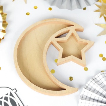 Regali e decorazioni di luna a mezzaluna in legno e stelle e decorazioni per il Ramadan