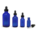 1oz Blue Glass Round Bottles with Black Droppers