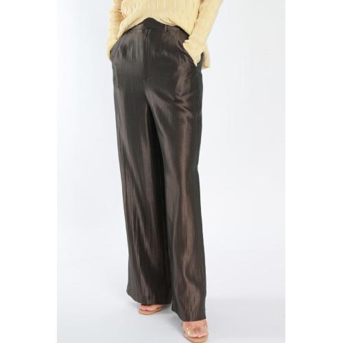 Women's Brown And Grey Woven Wide-Leg Trousers