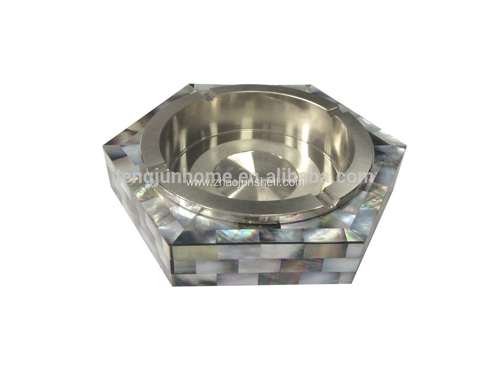 Smoking Accessories Stainless Steel Ashtray Made From Black Mother of Pearl