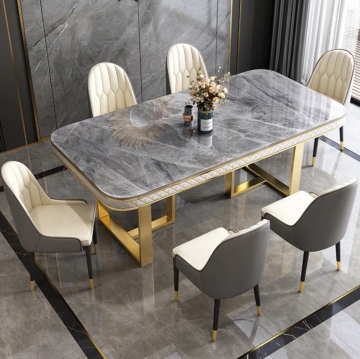 Moderna de comedor de mármol rectangular simple juego con sillas
