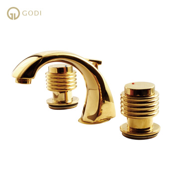 GODI Three Holes Gold Bathroom Basin Faucet Mixer Taps