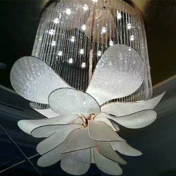 Custom Made Large Flower Shape Steel Base Crystal Chandelier Light