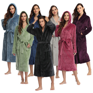 Women Fleece Hooded Bathrobe - Plush Long Robe