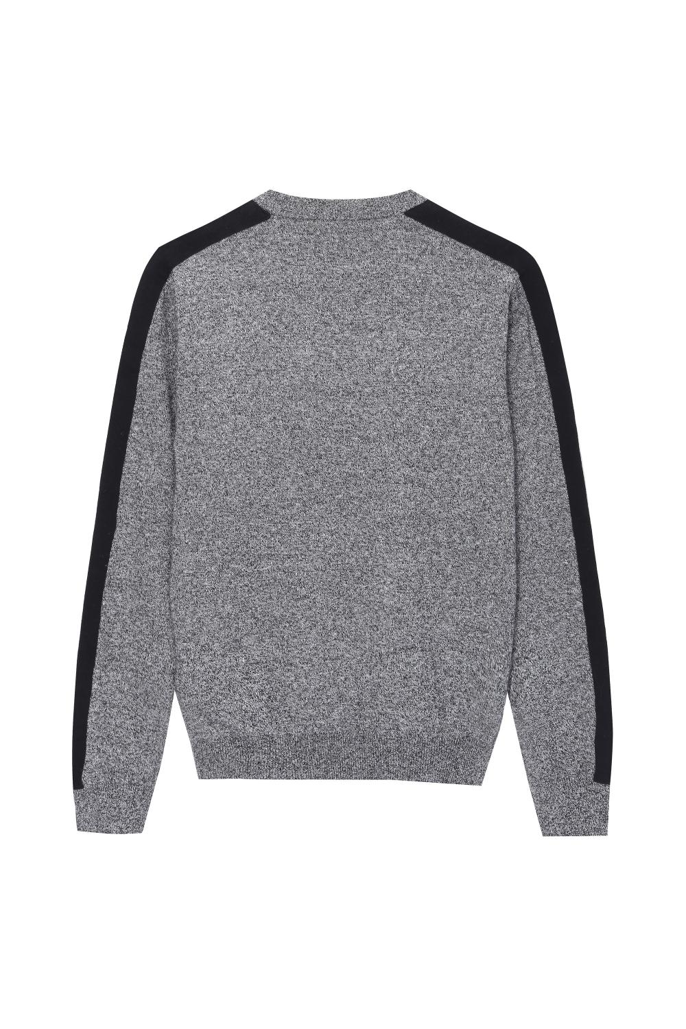 Men's Knitted Jacquard Contrast Sleeve Crew-neck Pullover