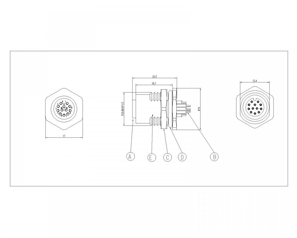 M1202 A Xp F 014 M12 9 17p Female Waterproof Wire Side Lock Front Panel Pg9 M16 Sw17t Jpg