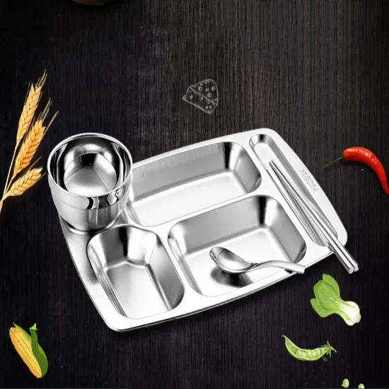 Thickened Stainless Steel Compartment Dinner Plate