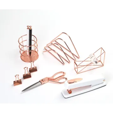 Golden pen holder office metal stationery set