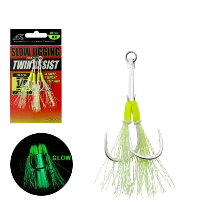 JK SJ-L 2Set/Pack Silver Fishing Hooks High Carbon Steel Luminous Assist
