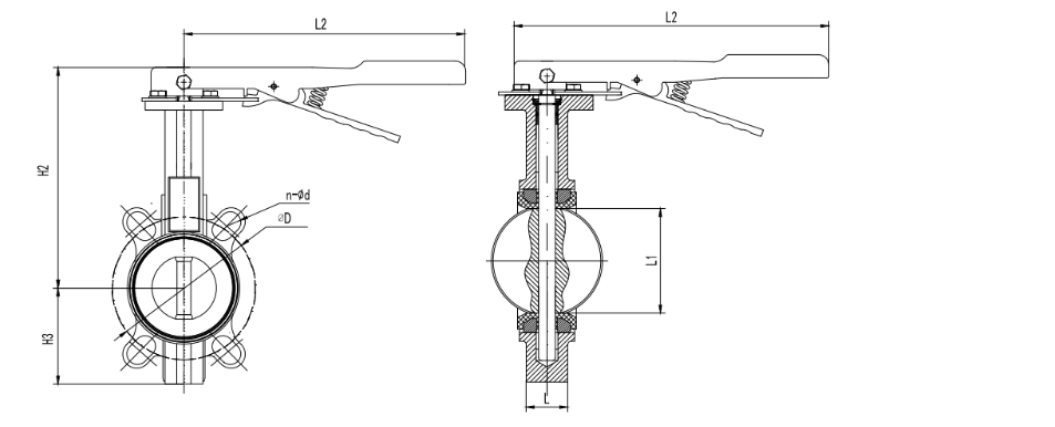 Soft Seal Lug Type Manual Butterfly Valve Dimension 1