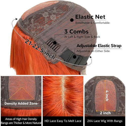 Ginger Orange Wig with Bangs 2x4 Lace