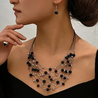 NJC 2024 Bohemian Turquoise Crystal Necklace Earring Set