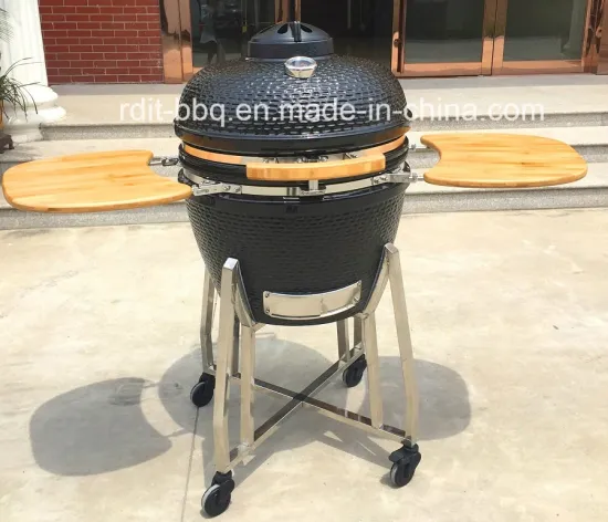 Ceramic Kamado Charcoal Grill with Foldable Side Shelves