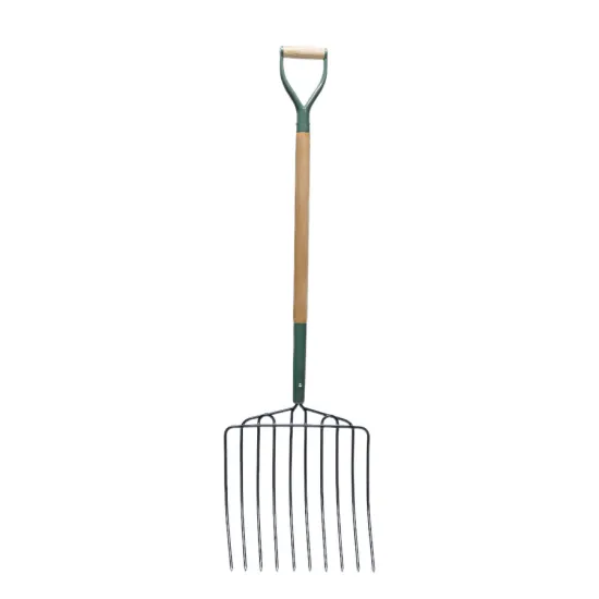 Carbon Steel 10 Tooth Fork Head Farming Garden Digging Fork with D-Grip Wooden Handle