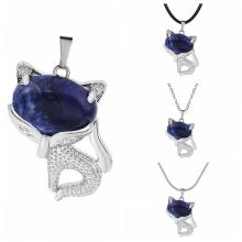 Collier de renard de la chance de sodalite pour femmes hommes guérison énergétique cristal amulette animal pendant bijoux de pierres précieuses