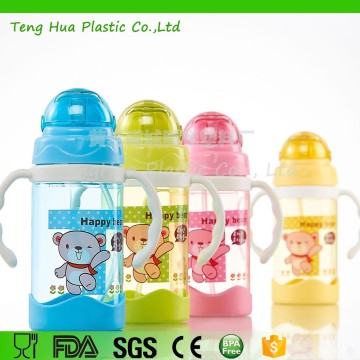 BPA free baby feeding bottle Plastic material bottle with cover and handle portable