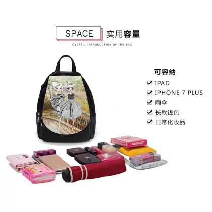 Student print pattern anti theft backpack