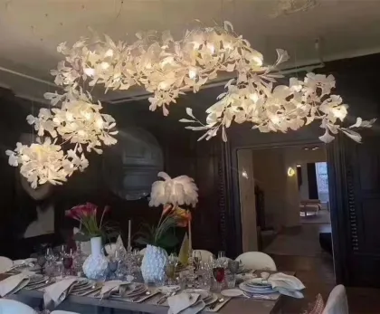 Luxury Ginkgo Leaf Ceramics Chandelier for Hotel Villa Interior Decoration