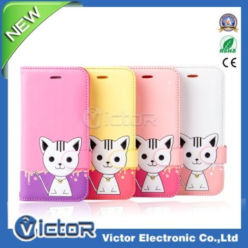 novelty 2015 3D Cute Domi Cat Leather Flip Case for iPhone 6