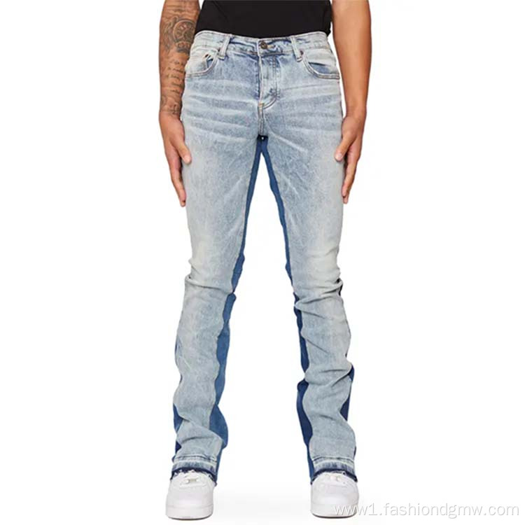 Slim Fit Hip Hop Flared Patchwork Stacked Jeans